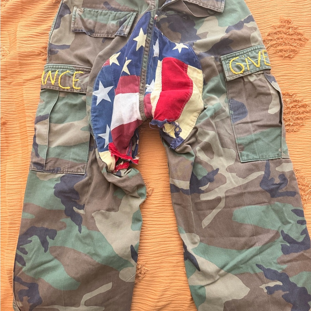 Camouflage Cargo Pants with American Flag Detail - Picture 3 of 5